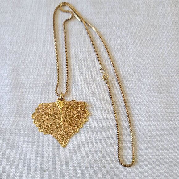 Gilded Natural Aspen Leaf Necklace - Picture 5 of 8